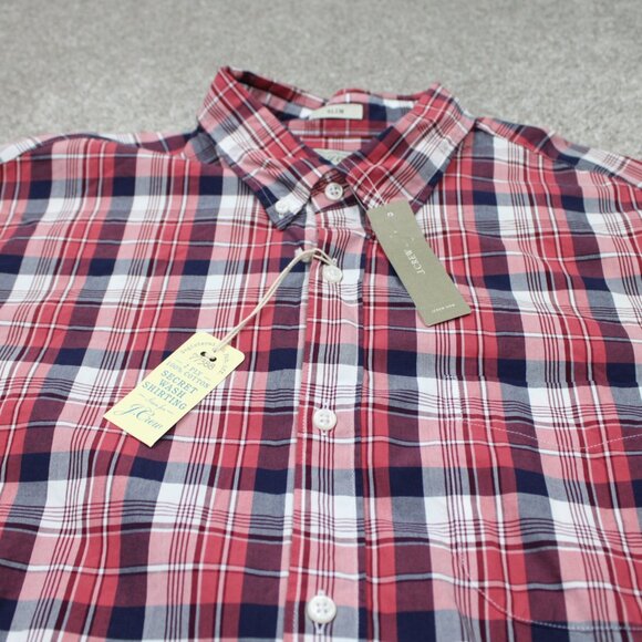 J Crew Shirt NWT Mens XL Red/Blue/White 2 Ply Cotton Secret Wash Slim Fit L/S - Picture 4 of 14